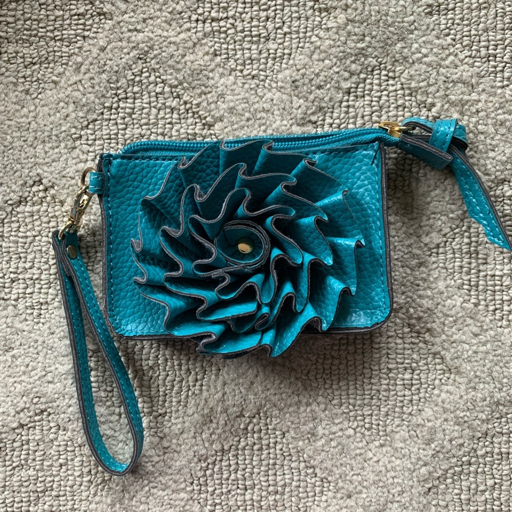 Faux Leather Blue Wristlet